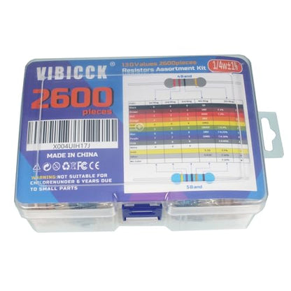 Resistor Kit, 2600Pcs 130 Values, 1 Ohm-3M Ohm 1% 1/4W
