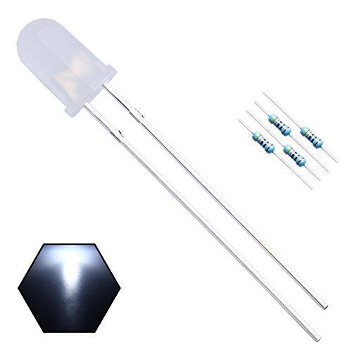 100pcs 5mm White Lights LED Diodes (White Lens) Diffused Round Lens 29mm Long Lead (DC 3V) +100pcs Resistors (for DC 6-12V) Included,Bulb Lamps Light Emitting Diode - color: [02] White / 100pcs, style: 5mm Constant Light