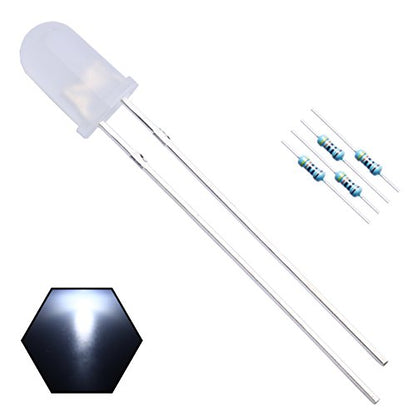 100pcs 5mm White Lights LED Diodes (White Lens) Diffused Round Lens 29mm Long Lead (DC 3V) +100pcs Resistors (for DC 6-12V) Included,Bulb Lamps Light Emitting Diode - color: [02] White / 100pcs, style: 5mm Constant Light