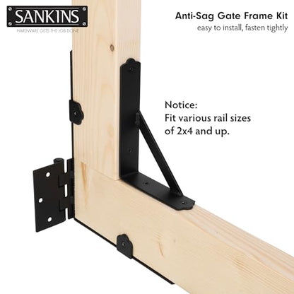 2 Set Anti Sag Corner Brace Bracket, Heavy Duty No Sag Frame Kit with Self-Locking Latch, Black Kit for Wooden Fence, Shed Doors, Driveway Gates, Corral Gates, Wood Windows