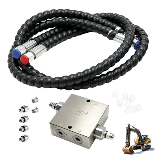 New Mini Excavator Swivel Motor Cushion Valve Kit Complete Hydraulic Assembly Fit for Mini Excavators with 1/4'' Hydraulic Hoses and M14×1.5 Thread, Straight Hole