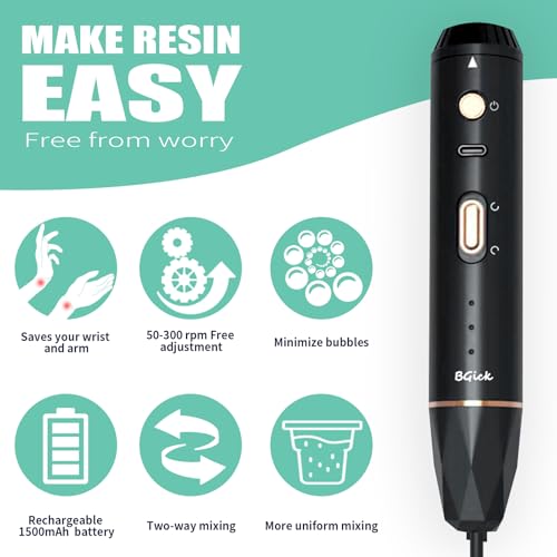 Upgraded Resin Mixer, Handheld Rechargeable Mixer with Minimizing Bubbles,Epoxy Resin Mixer for Resin, Silicone Mixing, Resin Molds, DIY Crafts (Included 4 pcs Paddles) (Black) - color: Black