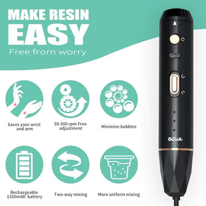 Upgraded Resin Mixer, Handheld Rechargeable Mixer with Minimizing Bubbles,Epoxy Resin Mixer for Resin, Silicone Mixing, Resin Molds, DIY Crafts (Included 4 pcs Paddles) (Black) - color: Black