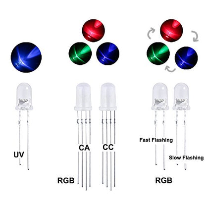 ELEGOO 3mm & 5mm Clear & Diffused LED Kit, RGB, UV, Fast Flashing, 350pcs - size: 350 Count (Pack of 1)