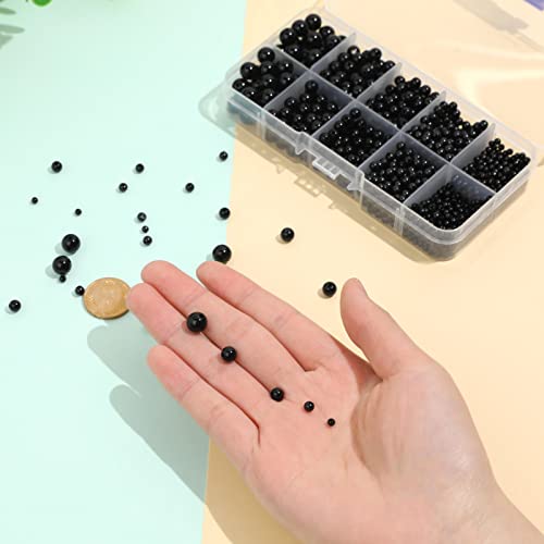 1380Pcs Black Eye Beads for Stuffed Animals 5 Sizes Mini Round Plastic Doll Eyes Mix for Amigurumi Crochet Craft Projects Bear Making and DIY Jewelry Spacer Beads with Storage Box