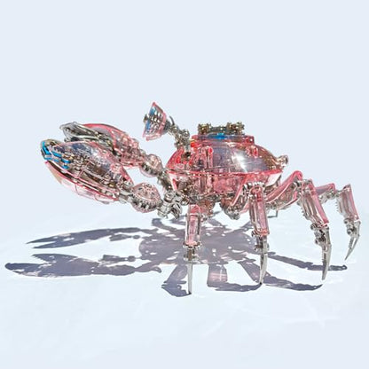 Mechanical Crab Model Kit | 3D Metal Puzzle for Adults | Articulated Alloy and Steel Construction | Movable Legs and Claws | DIY Assembly Model | LED Light Feature | Display Ornament and Gift (Pink)