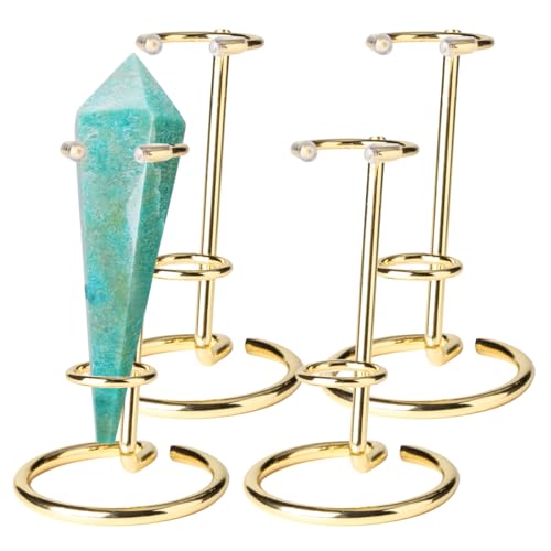 4 Pcs Crystal Wand Stand, 4" L x 4" W x 5.12" H in Mineral Display Stand, Small Iron Crystal Stands for Display (Gold, Large) - color: Gold, size: Large