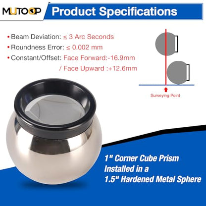 1.5-Inch (38.1mm) High-Precision Prism Sphere for Total Stations - Magnetic Base, Break-Resistant, Silver Coated - for Land Surveying, Construction & Deformation Monitoring