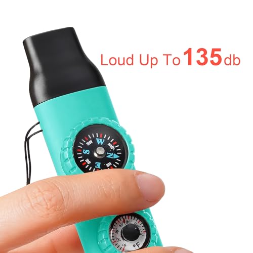 Emergency Survival Safety Whistle，Whistle for Kids with Lanyard,Compass,Thermometer,Ideal for Kayaking, Boating, Hiking, Camping, Climbing - color: TURQUOISE 2pcs