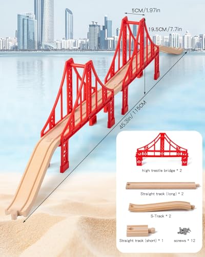 Wooden Train Track Accessories Train Railway Accessories Double Suspension Train Bridge Toy Train Set for Toddlers 3-5 Train Tracks Compatible with All Leading Brands - style: Wooden Train Track