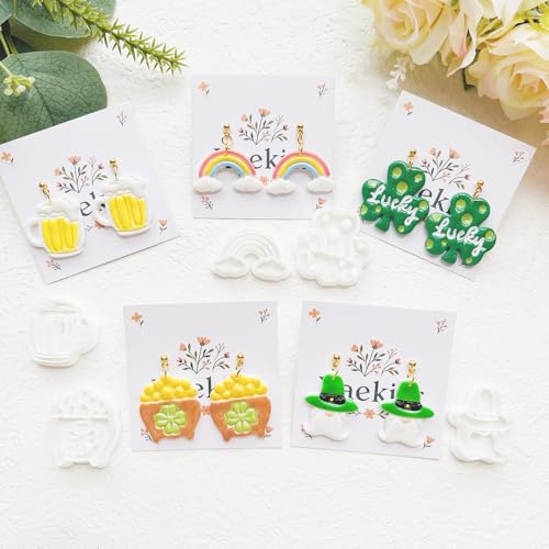 St. Patrick's Day Polymer Clay Cutters Set - 12pcs Lucky Shamrock Leprechaun Shapes for DIY Earring Jewelry Making, Soft Clay Crafts & Holiday Supplies - color: 2R color