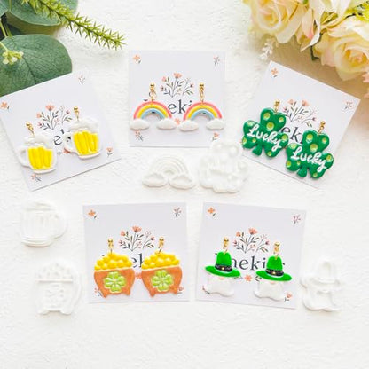 St. Patrick's Day Polymer Clay Cutters Set - 12pcs Lucky Shamrock Leprechaun Shapes for DIY Earring Jewelry Making, Soft Clay Crafts & Holiday Supplies - color: 2R color