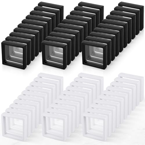 60 Pcs 3D Floating Display Case, 3.5 x 3.5 x 0.8 Inch Clear Coin Frame Holder Stands for Antique Challenge Coins, Jewelry, Shells, Gems, Minerals, Rocks, Specimens, Pins, Medals (Black & White)
