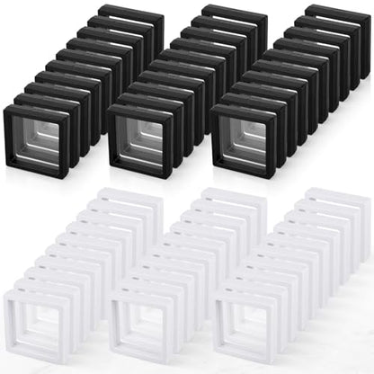60 Pcs 3D Floating Display Case, 3.5 x 3.5 x 0.8 Inch Clear Coin Frame Holder Stands for Antique Challenge Coins, Jewelry, Shells, Gems, Minerals, Rocks, Specimens, Pins, Medals (Black & White)