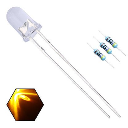 100pcs 5mm Yellow Lights LED Diodes Clear Round Lens 29mm Long Lead (DC 2V) +100pcs Resistors (for DC 6-12V) Included, Bright Bulb Lamps Light Emitting Diode - color: [06] Yellow / 100pcs, style: [B] 5mm Constant Light
