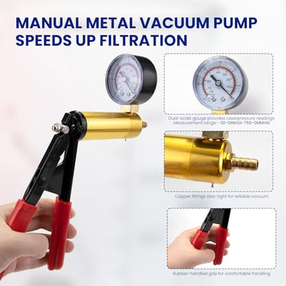 1000ml Buchner Vacuum Filtration Kit - 3.3 Glass Flask & Hand Pump - size: 1000ML