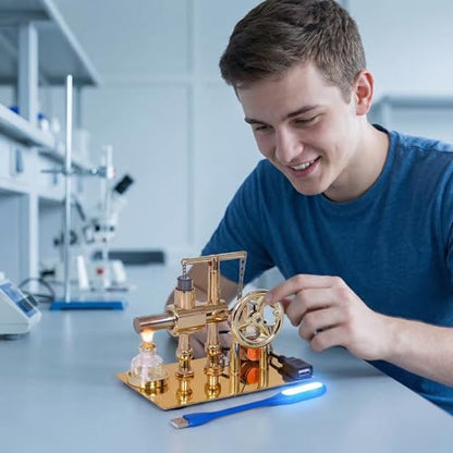 Hot Air Stirling Engine Motor Model,Stirling Engine Kit, Single-Cylinder Metal Stirling Engine External Combustion Engine Motor,DIY Hot Air Engine Gift of Air for Desktop EducationalToy (Gold) - color: Gold