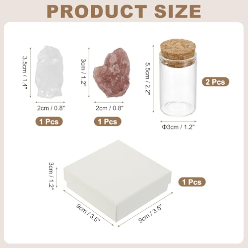 uxcell 2Pcs Crystal Gemstone Bottles, Natural Crystal Stone Bulk with Glass Display Jar Mini Stuff Collectible Adornments for Home Office Centerpiece Collection Gift, White/Pink - color: White/Pink