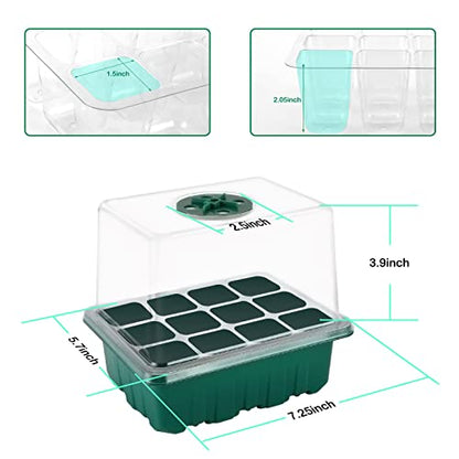 Seed Starter Tray with Light, 6PCS Seed Starter Kit with Grow Light, Seedling Starter Trays with Humidity Domes, Covers Height 3.9", Indoor Gardening Plant Germination Trays (12 Cells per Tray)