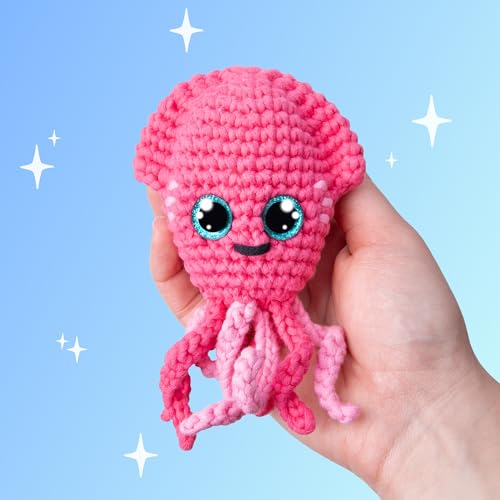 Cookie Box Crochet Kit for Beginners, Squid Inky - color: Hot Pink