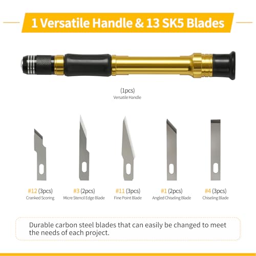Multifunctional Precision Hobby Knife Set (14pcs) - Craft Knife, Exacto Knife Set for Artwork, Scrapbooking, Stenciling, Architecture Modeling, Woodworking & Leatherworking (Yellow) - color: Yellow