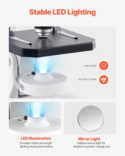 VEVOR Microscope for Kids Adults, 40X-2000X Professional Compound Microscope Mobile Phone Adapter with LED Light, for Laboratory, School, Home, Education - style: A