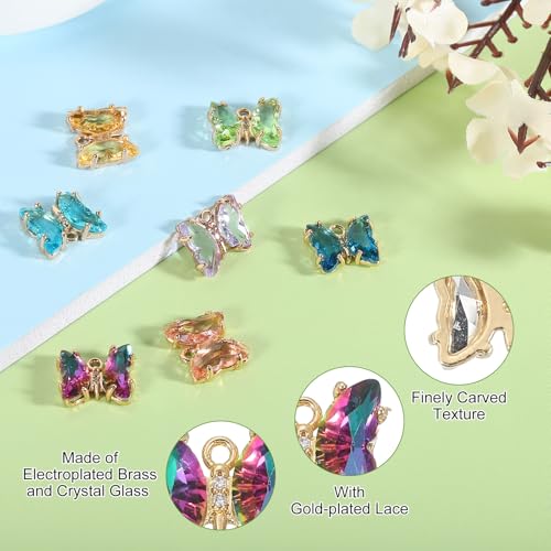 uxcell Crystal Gold Plated Butterfly Charm, Brass Zircon Charm Pendant - color: Multicolor, size: 12x10mm