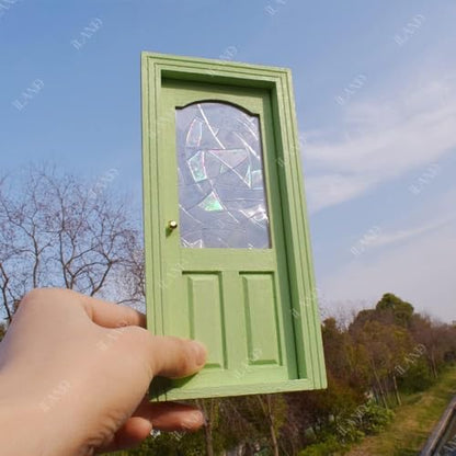iLAND Dollhouse Door on 1 12 Scale, Unfinished Paintable Wooden Door w/ 3D Windowpane Reflecting Rainbow Light & Golden Metal Handles, Miniature Building Supplies Dollhouse Furniture & Decor - style: Classic Door w/ 3D Acrylic Windowpane
