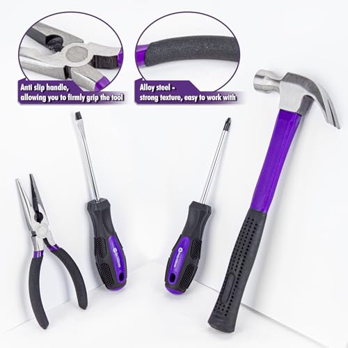 CARTMAN 148-Piece Automotive And Household Tool Set, Purple Repair Kit Case - color: Purple