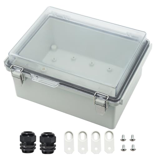 Zulkit Junction Box ABS Plastic Dustproof Waterproof IP67 Electrical Boxes Hinged Shell Outdoor Universal Project Enclosure Grey Clear Cover, Stainless Steel Buckles 8.7 x 6.7 x 4.3 Inch - size: 8.7"x6.7"x4.3" TC k