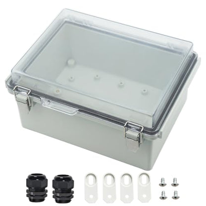 Zulkit Junction Box ABS Plastic Dustproof Waterproof IP67 Electrical Boxes Hinged Shell Outdoor Universal Project Enclosure Grey Clear Cover, Stainless Steel Buckles 8.7 x 6.7 x 4.3 Inch - size: 8.7"x6.7"x4.3" TC k