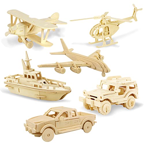 Georgie Porgy 3D Wooden Puzzles, DIY Models Kits for Kids, Dinosaur Animal Airplane Car Woodcraft Construction Toy DIY Projects (Airplanes Off-Road Vehicle Cars Yacht) - color: Airplanes Off-road Vehicle Cars Yacht
