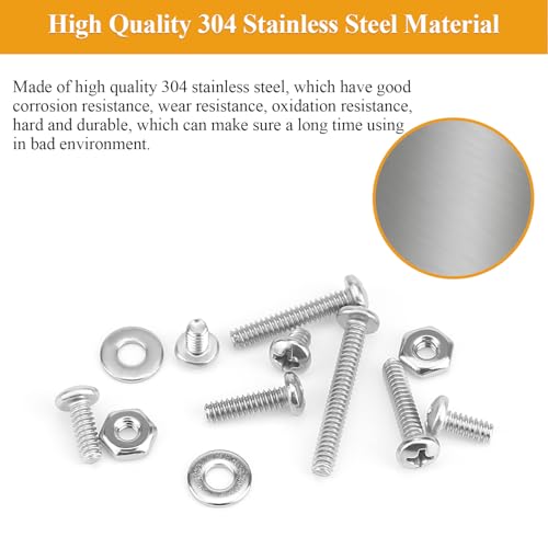 244 Pieces #6-32 x 3/16", 1/4", 5/16", 3/8", 1/2", 5/8", 3/4", 1", Phillips Pan Head Machine Screws Nuts Washers Assortment Kit - size: #6-32, style: Phillips Pan Head