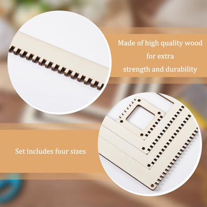 BENECREAT 4 Sizes Wooden Weaving Loom Kit, 2/4/5.9/7.8 inch Square DIY Weaving Loom DIY Weaving Art Tapestry Loom for Hanging Decor Woven Tapestry Knitted Crafts Making, 4.5mm Thick - size: 4 Sizes