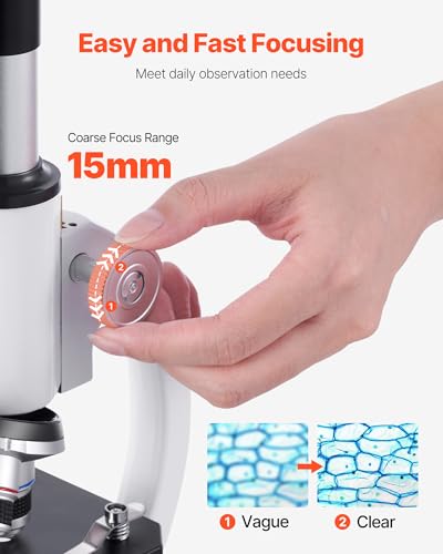 VEVOR Microscope for Kids Adults, 40X-2000X Professional Compound Microscope Mobile Phone Adapter with LED Light, for Laboratory, School, Home, Education - style: A