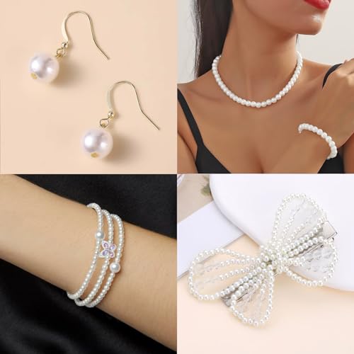 1266 Pcs Pearl Bracelet Making Kit White Beads for Bracelets for Adult - color: 25-White& Clear