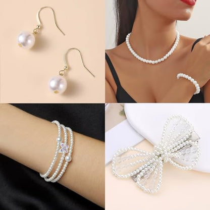 1266 Pcs Pearl Bracelet Making Kit White Beads for Bracelets for Adult - color: 25-White& Clear