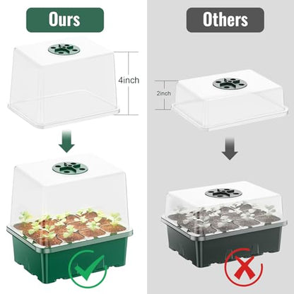 Seed Starter Tray with Grow Light, 5 Pack 60 Cells Seed Starter kit with Humidity Dome and Base, Plant Seedling Trays Indoor Greenhouse Gardening (Green 5 Pack) - color: Green 5 Pack