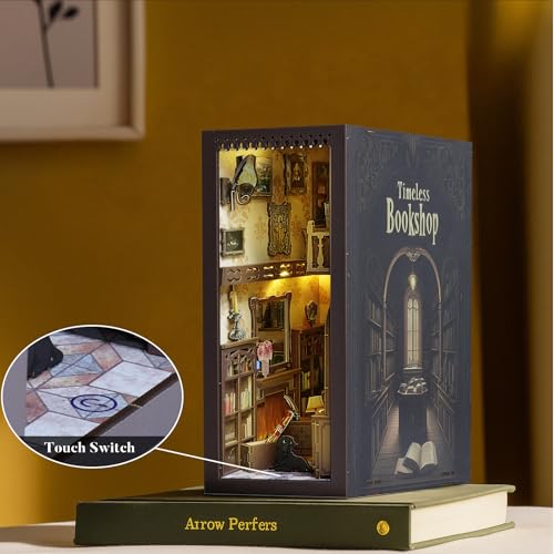 Timeless Bookshop Book Nook Kit with Silicon Liquid Glue - DIY Miniature House Kit for Adults, Teens and Beginners, Dollhouse Booknook Library Tiny House Bookshelf Decor 3D Wooden Puzzle - style: Timeless Bookshop
