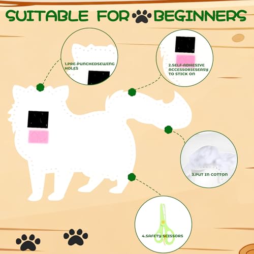 GOASION Sewing Kit for Kids, 12 Pcs Cat Crafts Sewing Kit, Ages 5-8-12 - color: Cat Sewing Set - 12 Pack