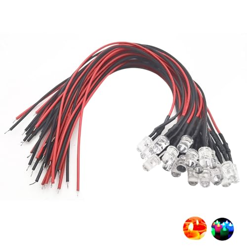 30pcs 5mm White Candle Flickering Lights LED Emitting Diodes Pre Wired 7.9 inch DC 12v LED Light Clear Lens Small LED Lamps - color: White, size: 5mm Candle Flickering