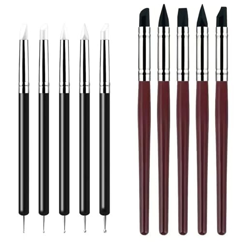 10 Pcs Silicone Clay Sculpting Tools Set, Double-Ended Dotting Tools & Silicone Brushes for Polymer Clay, Air Dry Clay, Pottery & DIY Crafting-Black - color: 10Pcs-Black