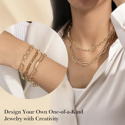 14k Gold Necklace Chains for Jewelry Making, Total 20 Feet 6 Rolls Bracelet Chains for DIY, 3.3 Feet Each Style, 14K Gold Plated Chain with Jump Rings/Lobster Clasps/Connectors - color: Gold 14k 20 Feet 6 Rolls
