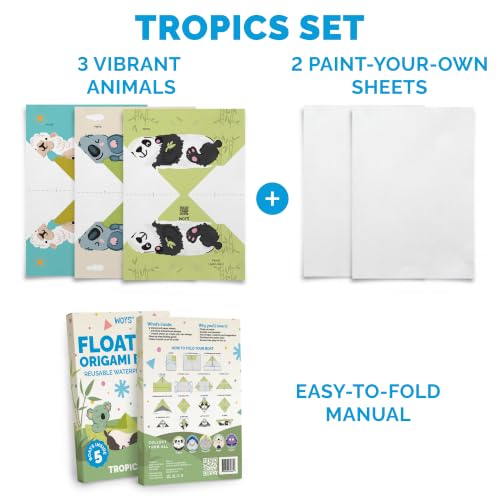 WOYS Floating Origami Boats | Tropical Set | Waterproof Premium Reusable Paper | Screen-Free DIY Arts & Crafts Activity & Gift | 5 Sheets | Bath, Pool & Indoor Play - color: TROPICAL