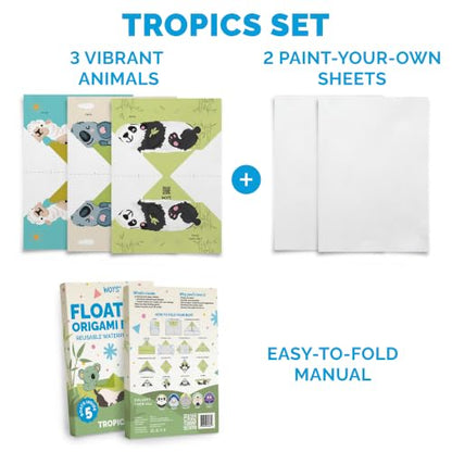 WOYS Floating Origami Boats | Tropical Set | Waterproof Premium Reusable Paper | Screen-Free DIY Arts & Crafts Activity & Gift | 5 Sheets | Bath, Pool & Indoor Play - color: TROPICAL