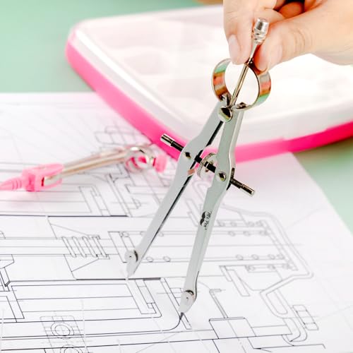 Mr. Pen- Geometry Set, 13 pcs, 3 Metal Compasses, Protractor, 6" Ruler - color: Pink