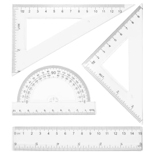 HARFINGTON 4pcs Triangular Ruler Set 15cm Plastic Metric Inch Geometric Protractor Triangle Engineering Scale Drafting Ruler Kit for Office Home - size: 15cm