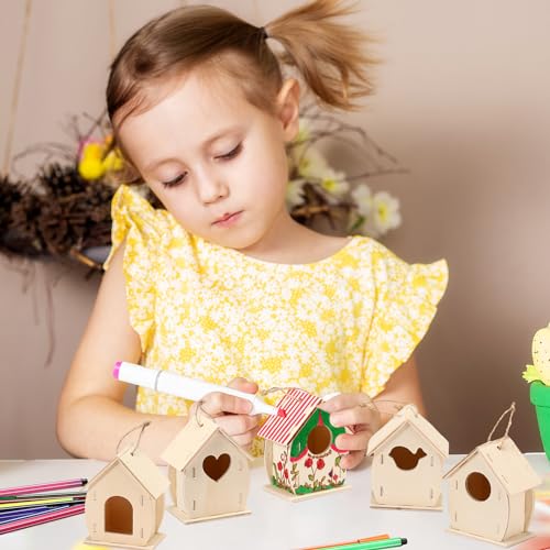 Outus 24 Pcs Wooden Birdhouse Kits for Kids, 4 Shapes Unfinished, Cute - style: Cute