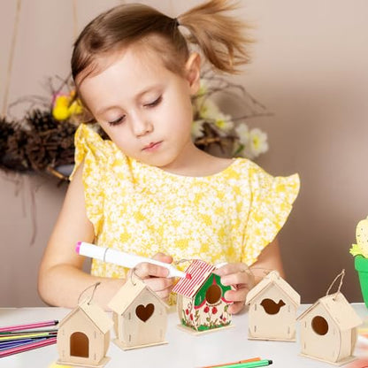 Outus 24 Pcs Wooden Birdhouse Kits for Kids, 4 Shapes Unfinished, Cute - style: Cute