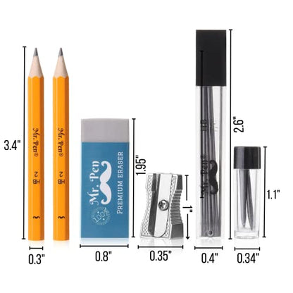 Mr. Pen- Professional Geometry Set, 15 pcs, Drafting Tools with Protractor - color: Silver